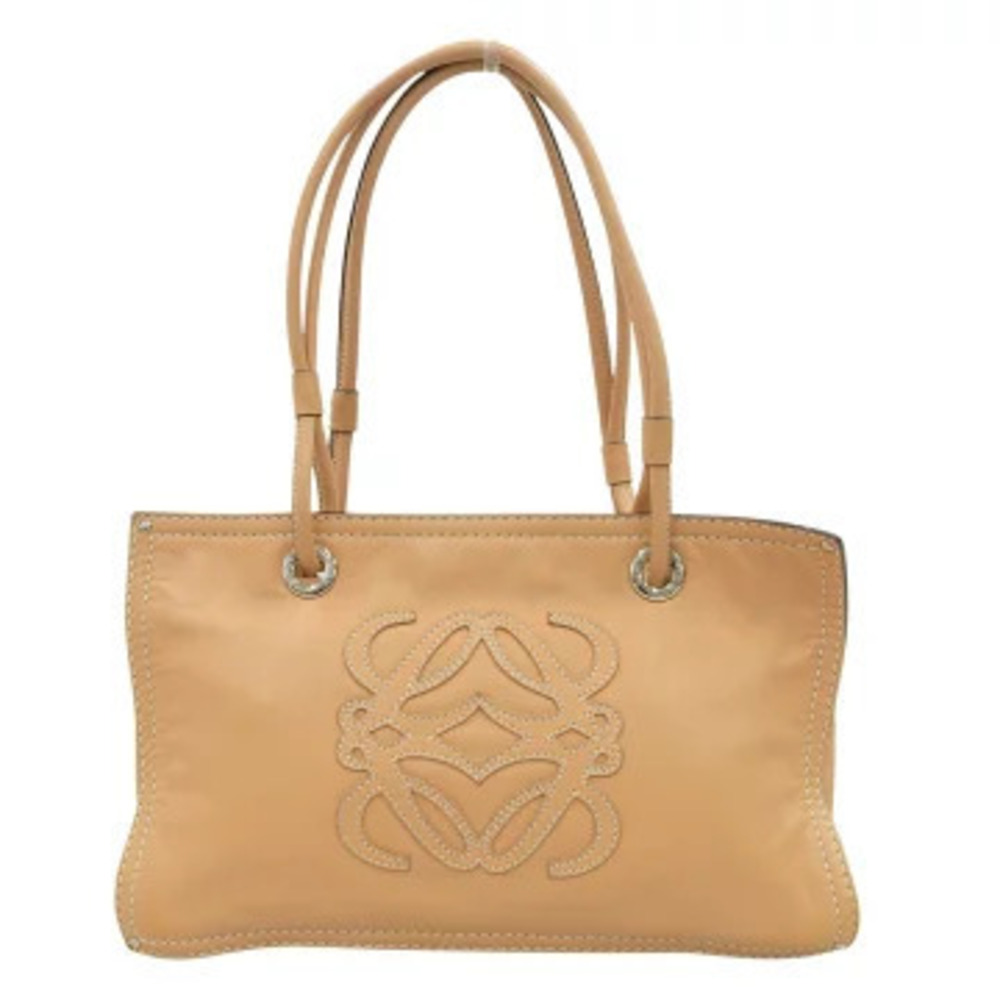 Loewe Anagram Shopper Tote Leather Shoulder Bag Camel Brown
